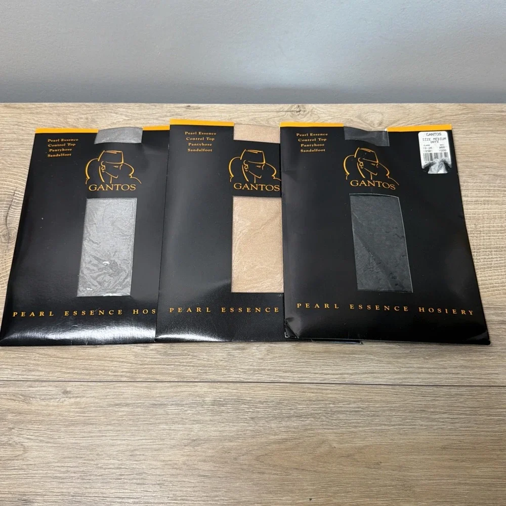 Vintage Gantos Pearl Essence Hosiery Pantyhose Medium Gray Gold Silver Lot 3